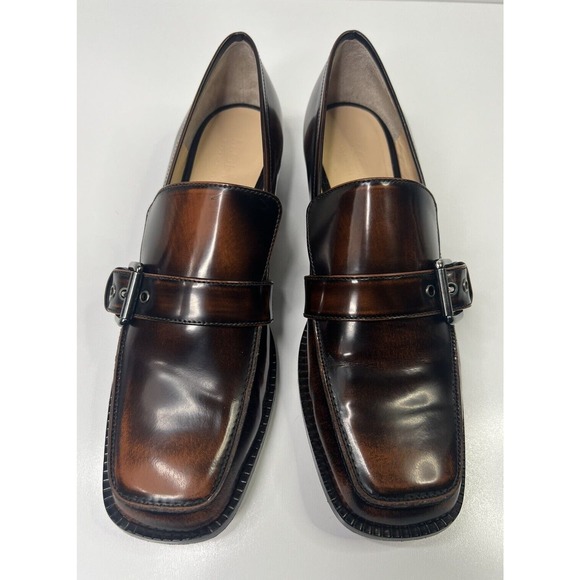 M.Gemi Scuola Loafer Brown Patina Leather Buckle Square Toe Low Heel Women's 41 - Picture 2 of 16